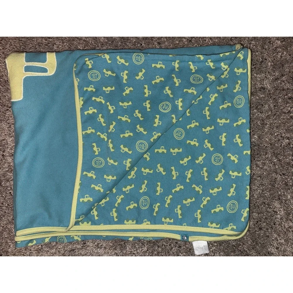 Life is Good Baby Blanket Truck Applique Baby Boy Blue‎ Green Reversible Cotton